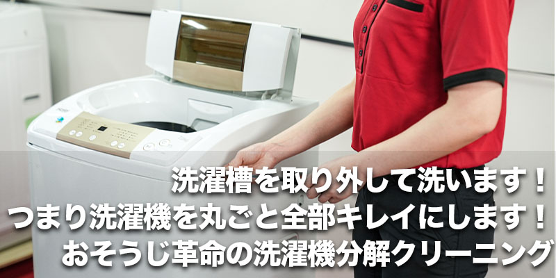 洗濯槽を取り外して洗います!つまり洗濯機を丸ごと全部キレイにします!おそうじ革命の洗濯機分解クリーニング